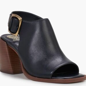 Vince Camuto Black Leather Peep-Toe Mules